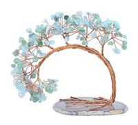 Nupuyai Green Aventurine & Aquamarine Crystal Tree with Agate Slice Base, Money Tree Figurines Fengshui Ornament for Home Office Wedding Decoration