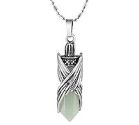 Nupuyai Green Aventurine Crystal Quartz Point Necklace for Women, Vintage Wing Wrapped Healing Hexagonal Stone Pendant with Chain