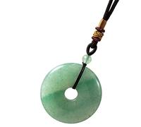 Nupuyai Green Aventurine Round Crystal Stone Donut Pendant Necklace for Women, Lucky Coin Healing Stone Pendant with Adjustable Cord