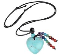Nupuyai Green Howlite Turquoise Love Heart Crystal Stone Pendant Necklace for Women, 7 Chakra Beads Healing Stone Pendant with Adjustable Cord, 78cm