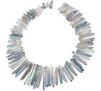 Nupuyai Grey Titanium Coated Irregular Rock Crystal Points for DIY Jewellery Making, Polished Sticks Aura Crystal Quartz Spike Stone Beads