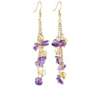 Nupuyai Handmade Dangle Earrings for Women Golden Long Chain Tumble Stone Earring Dangling, Amethyst, amethyst stone