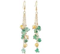 Nupuyai Handmade Dangle Earrings for Women Golden Long Chain Tumble Stone Earring Dangling, Green Aventurine, green aventurine stone