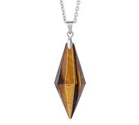 Nupuyai Healing Crystal Stone Pendant Necklace for Women Men, Quartz Point Pendulum with Chain for Reiki Dowsing Divination Meditation Brown