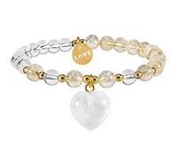 Nupuyai Heart Charm Citrine Crystal Beads Bracelet for Women, Healing Stone Stretch Letter Love Charm Bracelet