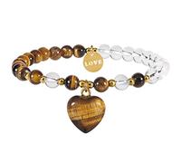 Nupuyai Heart Charm Tiger's Eye Crystal Beads Bracelet for Women, Healing Stone Stretch Letter Love Charm Bracelet
