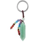 Nupuyai Hexagonal Green Aventurine Crystal Stone Keychain Hand Charm Keychain with Chakra Stone Beads Tassel Keyrings, Crystal Point Lucky Bag Charm Keyrings for Women