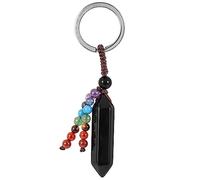 Nupuyai Hexagonal Obsidian Crystal Stone Keychain Hand Charm Keychain with Chakra Stone Beads Tassel Keyrings, Crystal Point Lucky Bag Charm Keyrings for Women