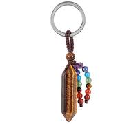 Nupuyai Hexagonal Tiger's Eye Crystal Stone Keychain Hand Charm Keychain with Chakra Stone Beads Tassel Keyrings, Crystal Point Lucky Bag Charm Keyrings for Women