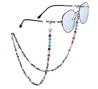 Nupuyai Indian Agate 7 Chakra Glasses Chain, Crystal Beads Reading Sunglasses Cord, Adjustable Silicone End, Multi-functional, Fits Most Glasses, Gift Included