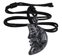 Nupuyai Labradorite Carved Crystal Stone Moon Face Necklace for Women, Energy Reiki Healing Stone Pendant with Adjustable Cord 68cm