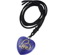 Nupuyai Lapis Lazuli Crystal Heart Stone Necklace for Women, Engraved Letter Love Stone Pendant with Adjustable Cord, Reiki Healing Meditation
