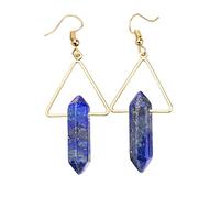 Nupuyai Lapis Lazuli Hexagonal Healing Crystal Stone Vintage Dangle Earrings for Women, Triangle Gold Plated Drop Earrings for Wedding Party, 66mm