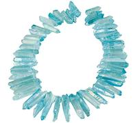 Nupuyai Light Blue Titanium Coated Irregular Rock Crystal Points for DIY Jewellery Making, Rough Sticks Aura Crystal Quartz Spike Stone Beads