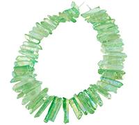 Nupuyai Light Green Titanium Coated Irregular Rock Crystal Points for DIY Jewellery Making, Rough Sticks Aura Crystal Quartz Spike Stone Beads
