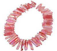Nupuyai Light Red Titanium Coated Irregular Rock Crystal Points for DIY Jewellery Making, Rough Sticks Aura Crystal Quartz Spike Stone Beads