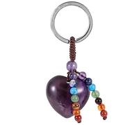 Nupuyai Love Heart Amethyst Crystal Stone Keychain Hand Charm Keychain with Chakra Stone Beads Tassel Keyrings, Lucky Bag Charm Keyrings for Women
