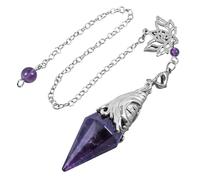 Nupuyai Moon Amethyst Crystal Stone Point Pendulum for Divination Scrying, Polished Faceted Stone Pendulum with Crown Chakra Chain