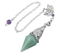 Nupuyai Moon Green Aventurine Crystal Stone Point Pendulum for Divination Scrying, Polished Faceted Stone Pendulum with Crown Chakra Chain