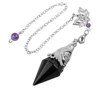 Nupuyai Moon Obsidian Crystal Stone Point Pendulum for Divination Scrying, Polished Faceted Stone Pendulum with Crown Chakra Chain