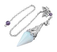 Nupuyai Moon Opalite Crystal Stone Point Pendulum for Divination Scrying, Polished Faceted Stone Pendulum with Crown Chakra Chain