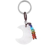 Nupuyai Moon Rock Crystal Stone Keychain with 7 Chakra Beads Tassel Keyrings, Crescent Moon Keyring Bag Charm Hand Charm Lucky Charm Keyrings for Women
