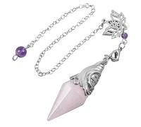 Nupuyai Moon Rose Quartz Crystal Stone Point Pendulum for Divination Scrying, Polished Faceted Stone Pendulum with Crown Chakra Chain