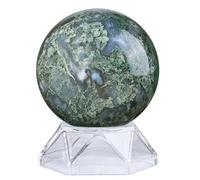 Nupuyai Moss Agate Crystal Ball with Acrylic Stand, Scrying Meditation Feng Shui Crystal Stone Sphere Sculpture Home Office Decor, 50-60mm