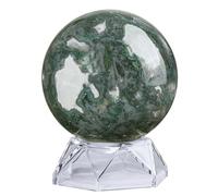 Nupuyai Moss Agate Crystal Ball with Acrylic Stand, Scrying Meditation Feng Shui Crystal Stone Sphere Sculpture Home Office Decor, 61-70mm