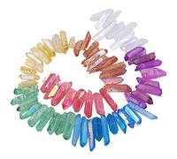 Nupuyai Multicolour Titanium Coated Irregular Rock Crystal Points for DIY Jewellery Making, Rough Sticks Aura Crystal Quartz Spike Stone Beads