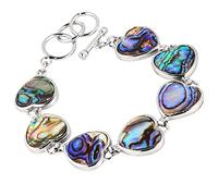 Nupuyai Natural Abalone Shell Bracelet for Women Men, Adjustable Link Bangle Bracelet for Unisex, Heart Shape