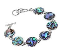 Nupuyai Natural Abalone Shell Bracelet for Women Men, Adjustable Link Bangle Bracelet for Unisex, Round Shape