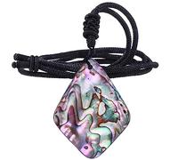 Nupuyai Natural Abalone Shell Pendant Necklace for Women, Colourful Shell Pendant with Adjustable Cord 18"-25" Rhombus Shape