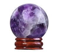 Nupuyai Natural Amethyst Crystal Ball with Wooden Stand, Scrying Meditation Feng Shui Crystal Stone Sphere Sculpture Home Office Decor, 40-45mm