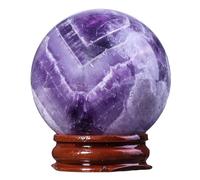 Nupuyai Natural Amethyst Crystal Ball with Wooden Stand, Scrying Meditation Feng Shui Crystal Stone Sphere Sculpture Home Office Decor, 45-50mm