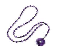 Nupuyai Natural Crystal Stone Beaded Rosary Necklace with Lucky Coin Charm | Hand Knotted Cord, Peace Buckle Pendant, 5-Decade Rosary Beads Neckla[ce for Men Women, Catholic Christian Religious Jewelry