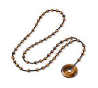Nupuyai Natural Crystal Stone Beaded Rosary Necklace with Lucky Coin Charm | Hand Knotted Cord, Peace Buckle Pendant, 5-Decade Rosary Beads Neckla[ce for Men Women, Catholic Christian Religious Jewelry