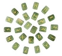 Nupuyai Natural Green Jade Rune Stones Set Polished Witches Crystal with Engraved Elder Futhark Runic Alphabet for Meditation Divination Healing