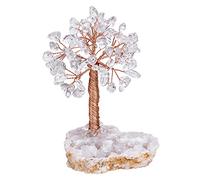 Nupuyai Natural Healing Rock Crystals Tree of Life with Geode Cluster Base, Bonsai Money Tree Figurines Fengshui Ornament for Good Luck and Wealth