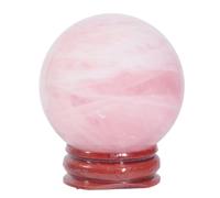 Nupuyai Natural Rose Quartz Crystal Ball with Wooden Stand, Scrying Meditation Feng Shui Crystal Stone Sphere Sculpture Home Office Decor, 40-45mm