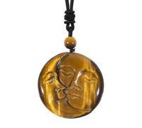 Nupuyai Natural Tiger's Eye Necklace for Men, Carved Sun & Moon Face Pendant with Adjustable Cord, Wiccan Norse Viking Reiki Jewellery
