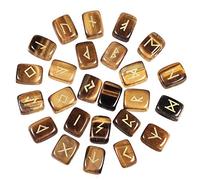 Nupuyai Natural Tiger's Eye Rune Stones Set for Divination Healing | Polished Crystal Rune Stones, Engraved Elder Futhark Runic Alphabet, Witch Spiritual Kit for Meditation, Wicca, Reiki, Chakra