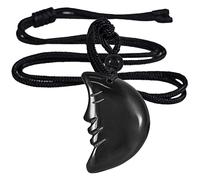 Nupuyai Obsidian Carved Crystal Stone Moon Face Necklace for Women, Energy Reiki Healing Stone Pendant with Adjustable Cord 68cm