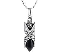 Nupuyai Obsidian Crystal Quartz Point Necklace for Women, Vintage Wing Wrapped Healing Hexagonal Stone Pendant with Chain