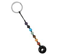 Nupuyai Obsidian Crystal Stone Keychain Ladies, Lucky Coin Keychain 7 Chakra Stone Keyring Hand Charm Bag Charm Keyring for Women