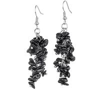 Nupuyai Obsidian Crystal Stone Long Tassel Drop Earrings for Women, Chakra Healing Stone Dangle Earrings for Wedding Party Vacation, 62mm