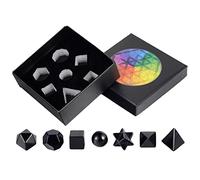 Nupuyai Obsidian Crystal Stone Platonic Solids Sacred Geometry Set, Merkaba Star Carved Stone Kit for Reiki Healing Home Decor