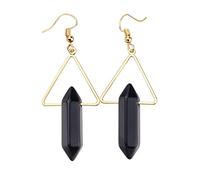 Nupuyai Obsidian Hexagonal Healing Crystal Stone Vintage Dangle Earrings for Women, Triangle Gold Plated Drop Earrings for Wedding Party, 66mm
