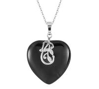 Nupuyai Obsidian Love Heart Crystal Pendant Necklace for Women, Leaves Charm Reiki Chakra Healing Stone Pendant with Chain 50cm