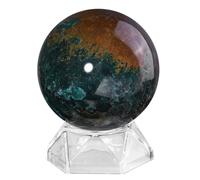 Nupuyai Ocean Jasper Crystal Ball with Acrylic Stand, Scrying Meditation Feng Shui Crystal Stone Sphere Sculpture Home Office Decor, 61-70mm